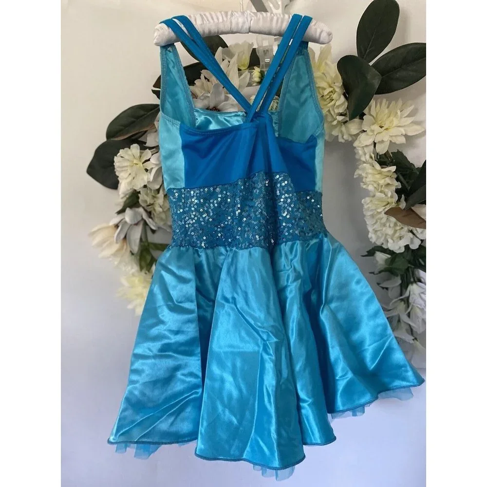 Artstone Sequined Blue Dance Costume Jazz Tap Skate‎ Dress Leotard Tutu Girl LC